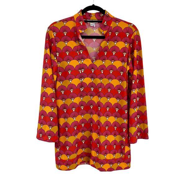 Jude Connally Orange Pink Printed Long Sleeve Jude Cloth Top Small - Picture 1 of 4